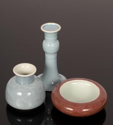 Appraisal: Three monochrome Chinese scholar's porcelain items th Century one light