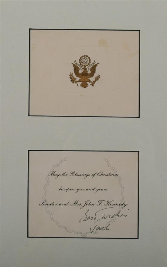 Appraisal: JOHN F KENNEDY CHRISTMAS CARD SIGNED as Senator signed in