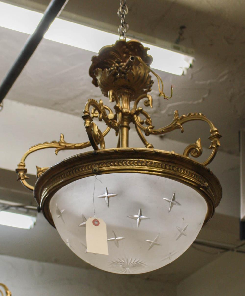 Appraisal: LOUIS XV STYLE DORE BRONZE AND FROSTED GLASS PLAFONNIERE CHANDELIER