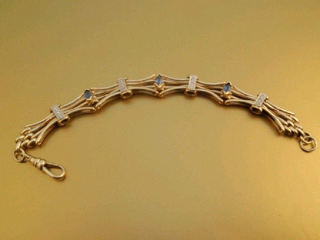 Appraisal: A fancy link gate bracelet set with bars of tiny