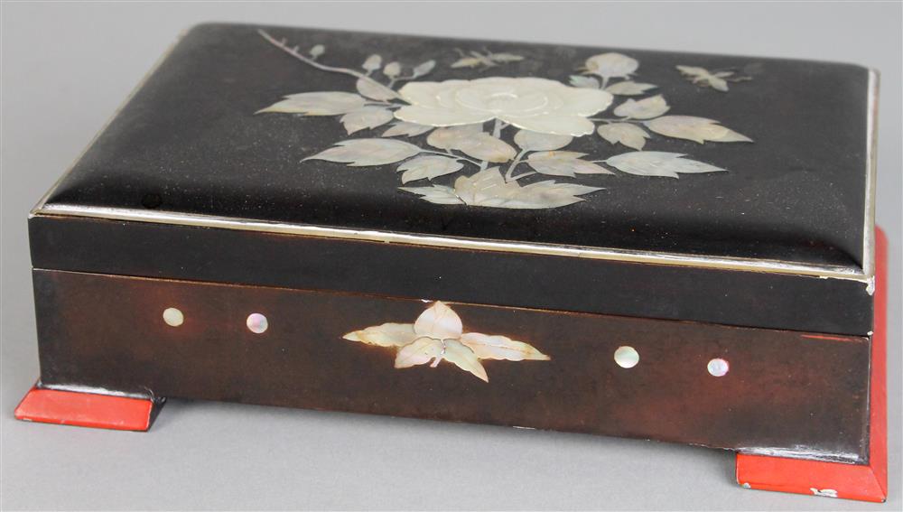 Appraisal: KOREAN MOTHER-OF-PEARL-INLAID LACQUER BOX of simple rectangular shape the cover