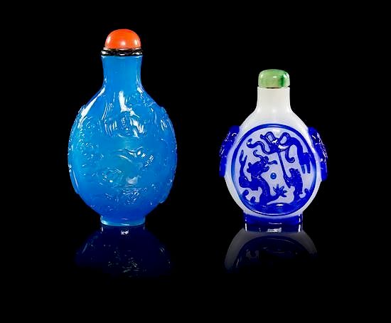 Appraisal: Two Peking Glass Snuff Bottles Height of taller inches Two