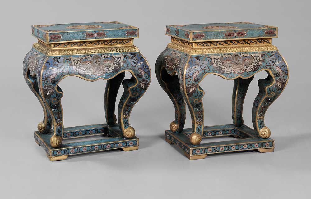 Appraisal: Pair Cloisonn Stands Chinese tops with medallion of dragons and