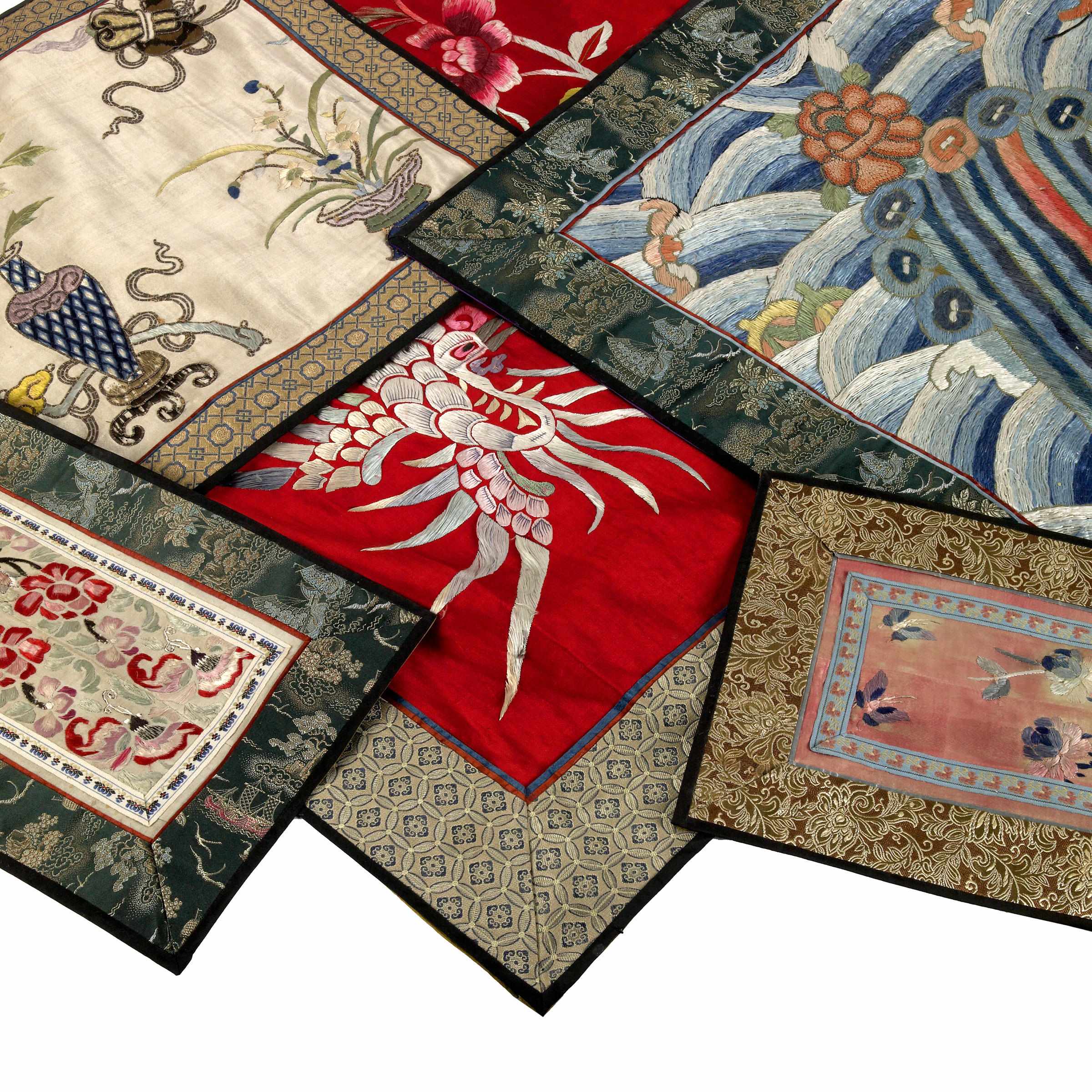 Appraisal: A collection of embroidered silk table mats length in