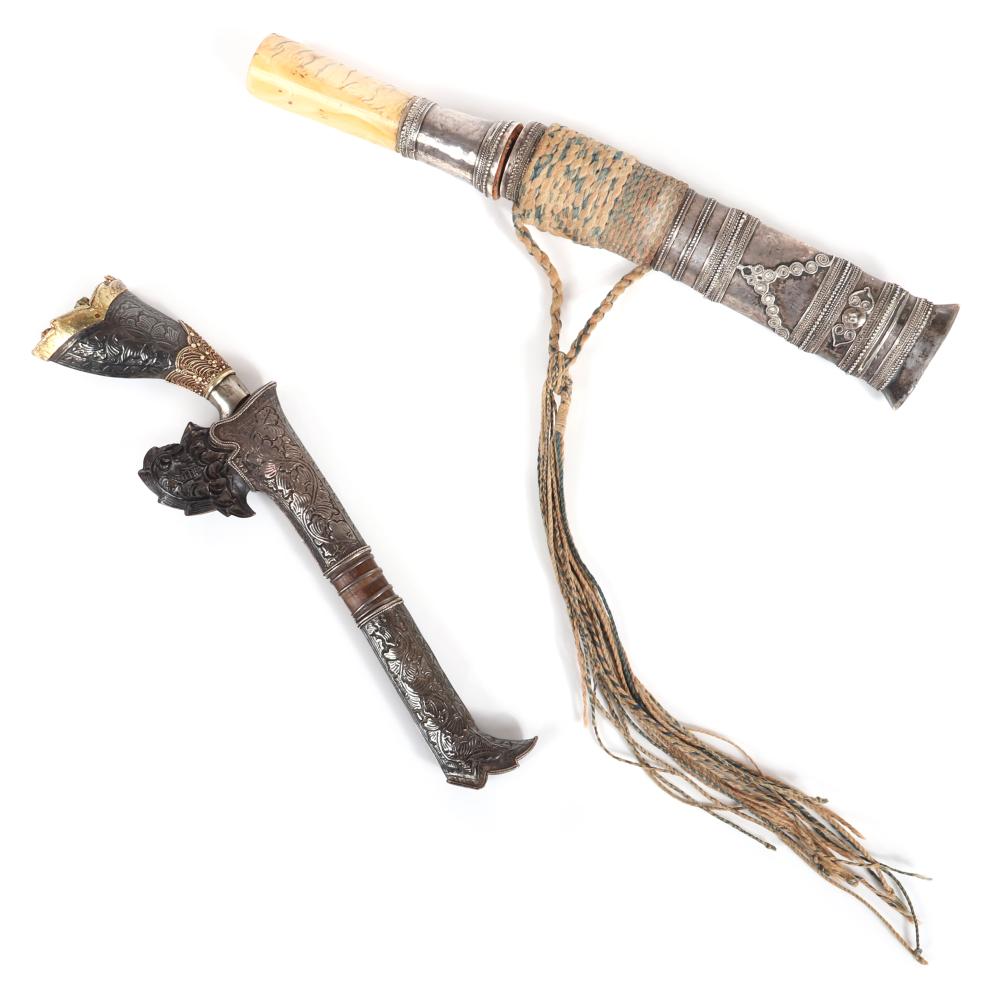 Appraisal: TWO MIDDLE EASTERN SHEATHED WEAPONS DAGGER WITH BONE HANDLE AND