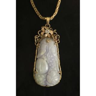 Appraisal: Natural Lavender Jadeite Diamond Necklace Carved natural lavender jadeite in