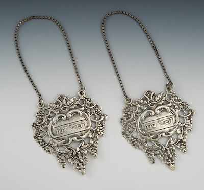 Appraisal: A Pair of Silver Wine Labels with Hebrew Lettering Each