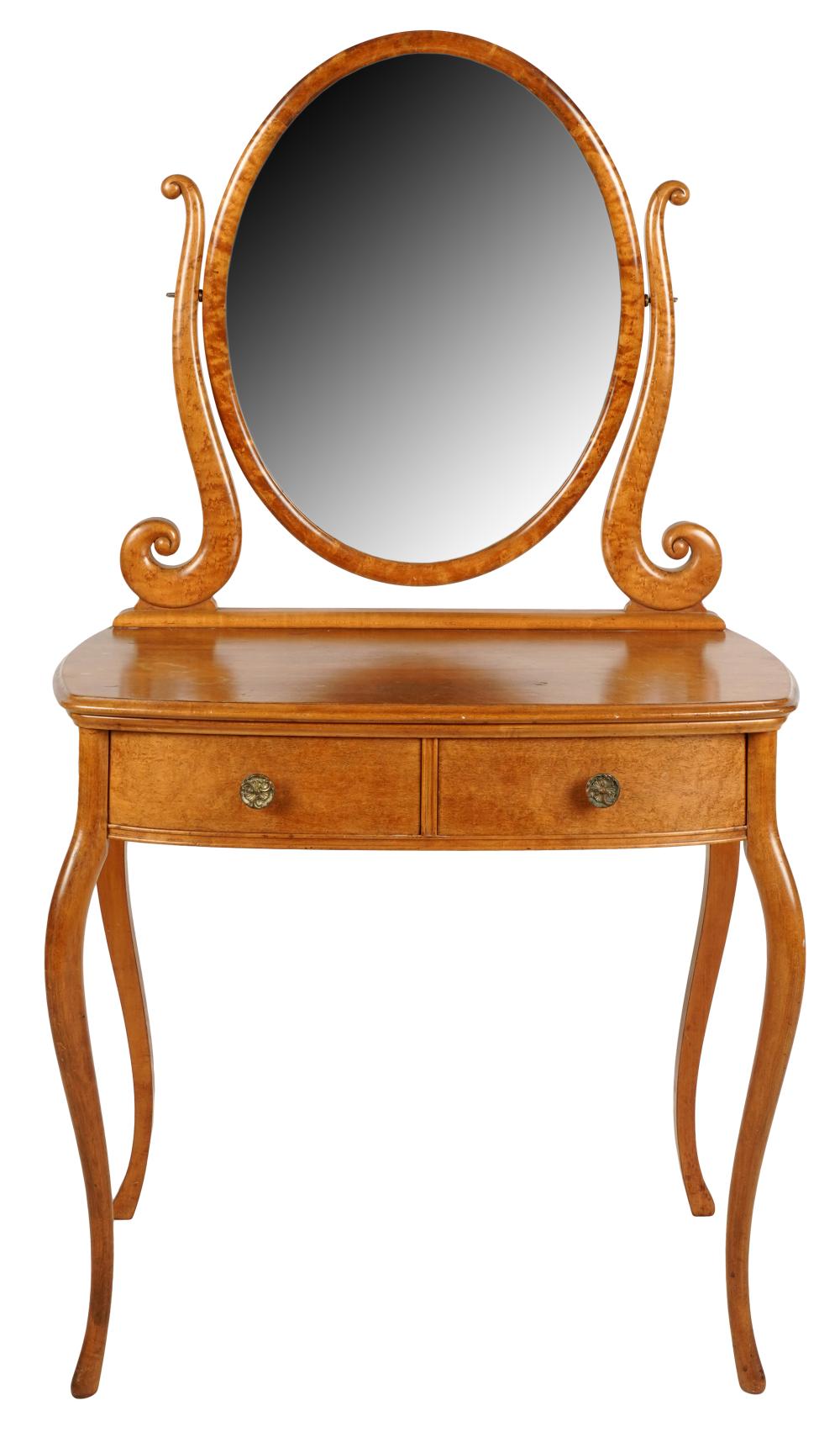 Appraisal: WIDDICOMB BIRDSEYE MAPLE VANITY TABLEpartial Widdicomb label with swing mirror