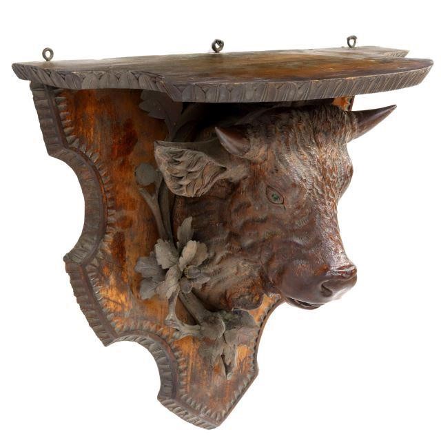 Appraisal: Black Forest carved wood wall bracket shaped top with molded