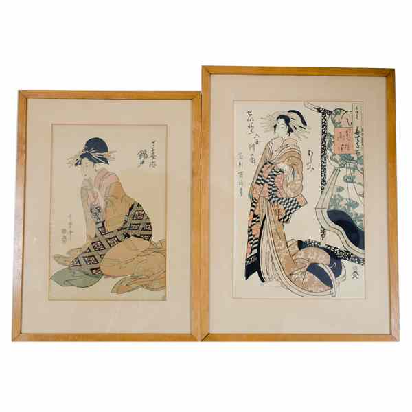 Appraisal: Kikukawa Eizan Japanese - Geisha Woodblocks Woodblocks in colors with