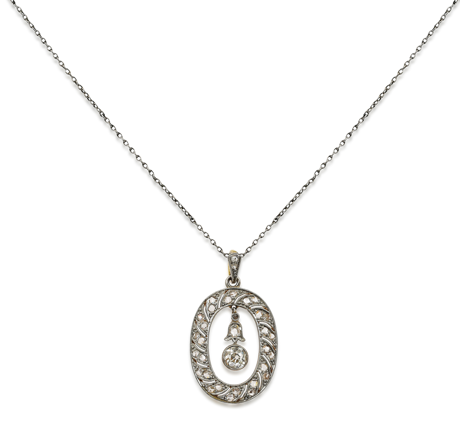 Appraisal: AN ANTIQUE DIAMOND PENDANT The oval hinged panel having a