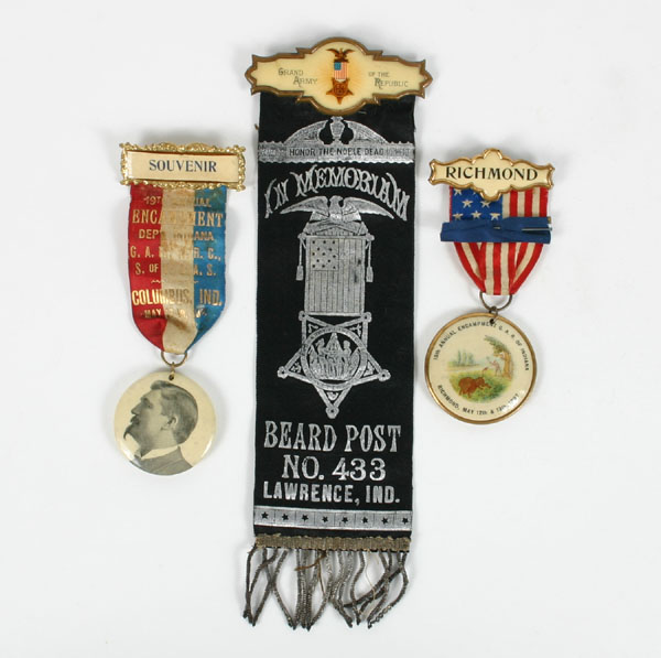 Appraisal: G A R Hoosier Encampment badges th ribbon has souvenir