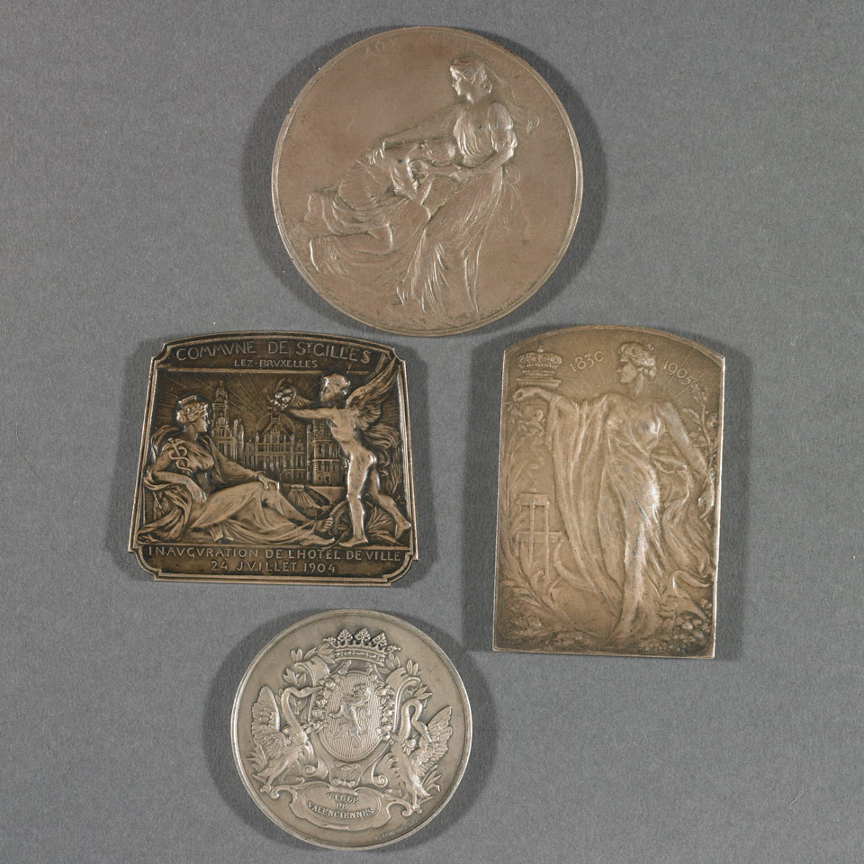 Appraisal: Group of Four French and Belgian Silvered Bronze Medals and