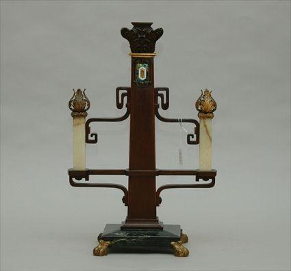 Appraisal: Wood and Marble Two-Light Candelabrum