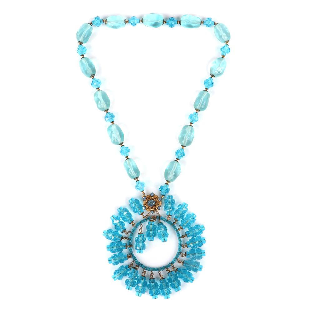 Appraisal: MIRIAM HASKELL NECKLACE WITH HANDMADE PALE BLUE GLASS BEADS SEPARATED