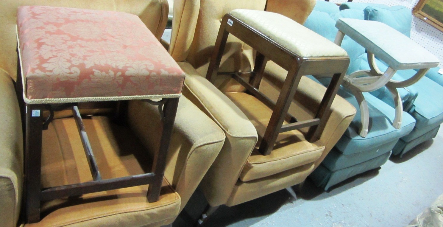 Appraisal: A mahogany footstool a walnut stool and a white painted