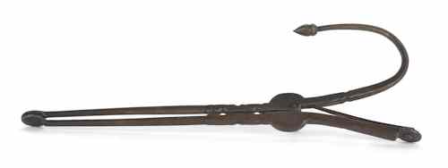 Appraisal: Forged iron pipe tongs early th c with acorn terminal