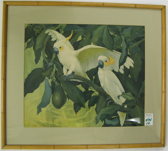 Appraisal: TWO 'S COLOR PRINTS depicting cockatoo in fruiting tree branches