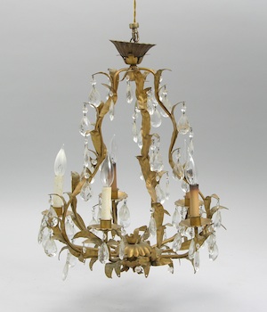 Appraisal: A Gilt Metal Chandelier with Prisms Gilt metal cage style