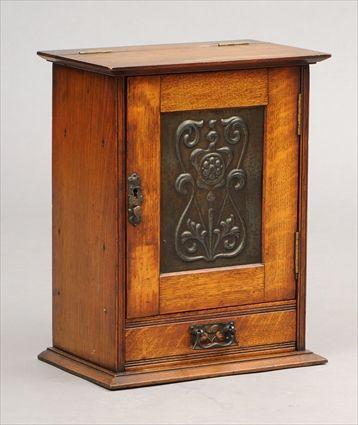 Appraisal: Arts and Crafts Oak Cabinet with Copper Panel and Hardware