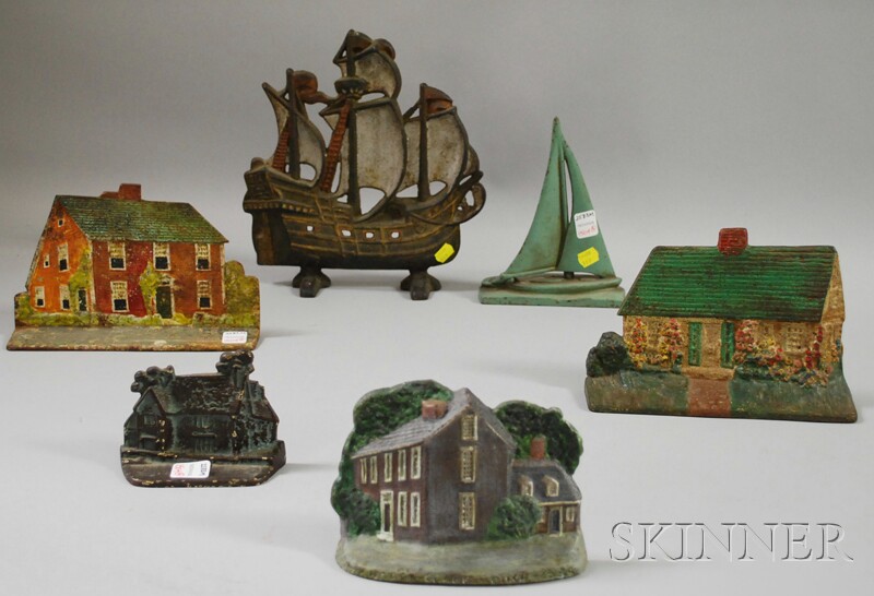 Appraisal: Six Painted Cast Iron Figural Doorstops four houses and cottages