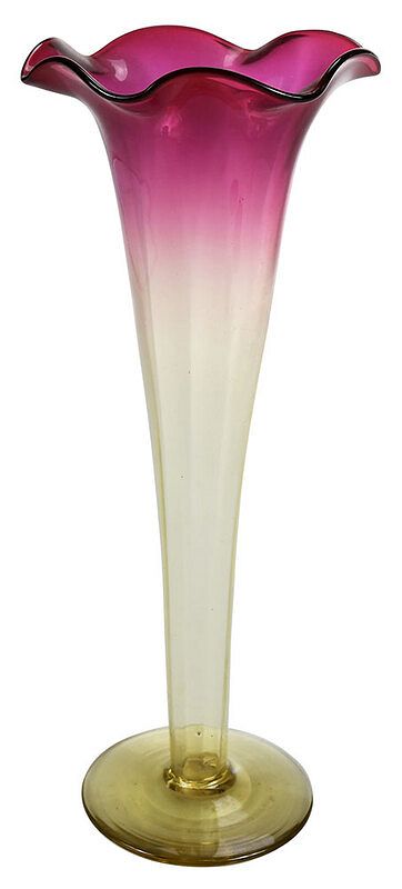 Appraisal: Libbey Amberina Glass Trumpet Vase American th century rose to