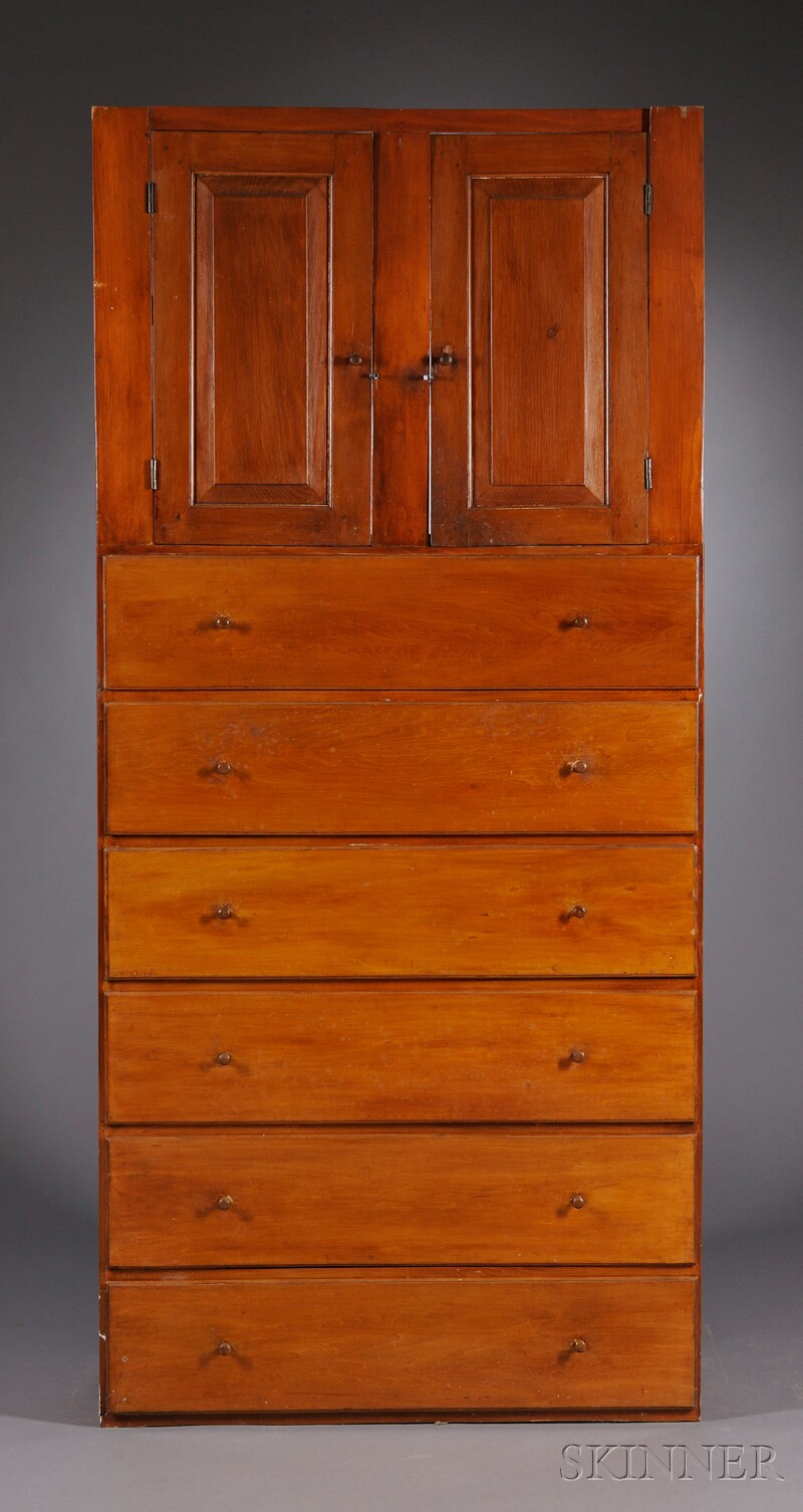 Appraisal: Shaker Pine and Poplar Cupboard over Six Drawers Mt Lebanon