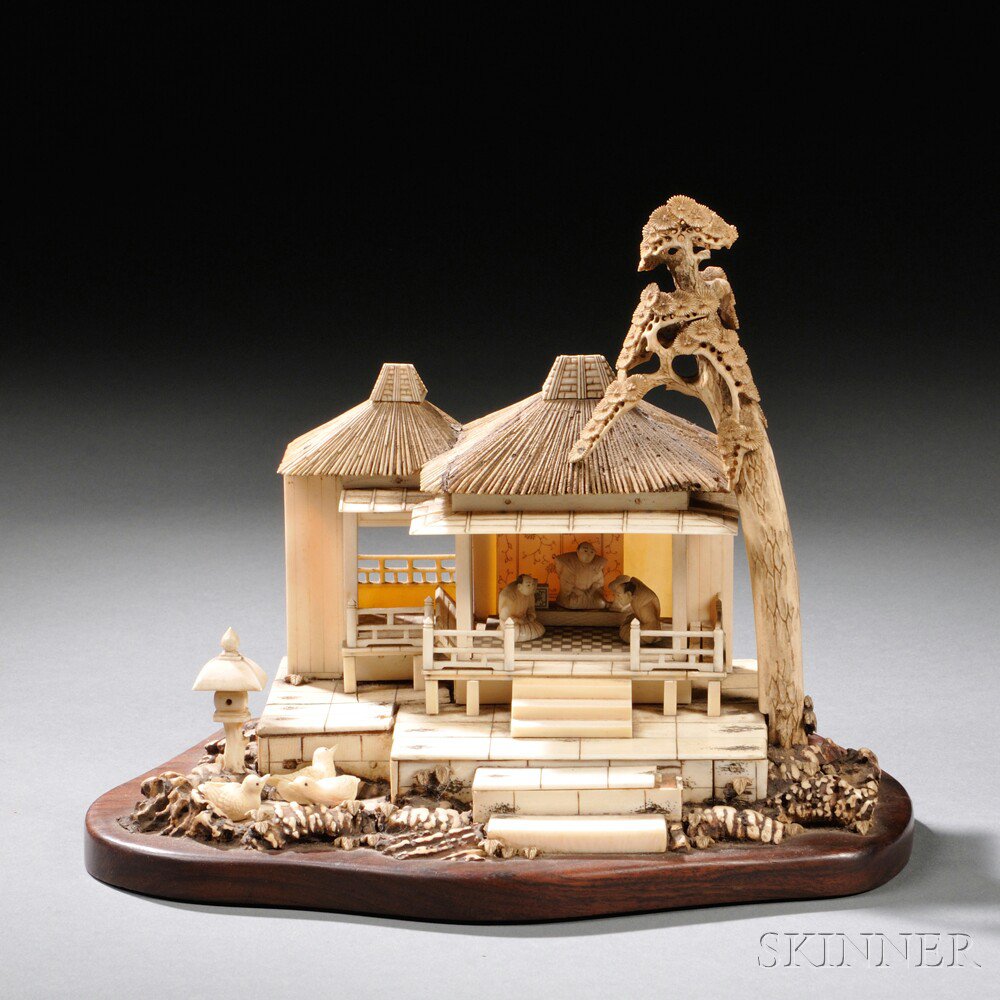 Appraisal: Ivory Carving of a Tea House Japan th th century