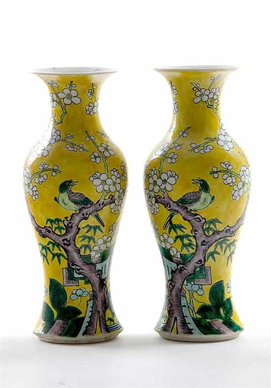 Appraisal: Pair Chinese Export famille jeune vases th century baluster form