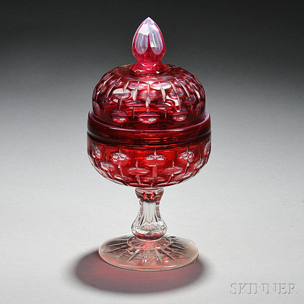 Appraisal: Ruby-to-Clear Glass Covered Compote late th early th century the