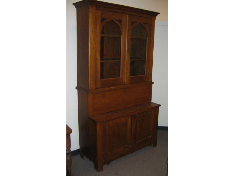 Appraisal: AMERICAN TH CENTURY CHERRY SECRETARY BOOKCASE Flat top above the