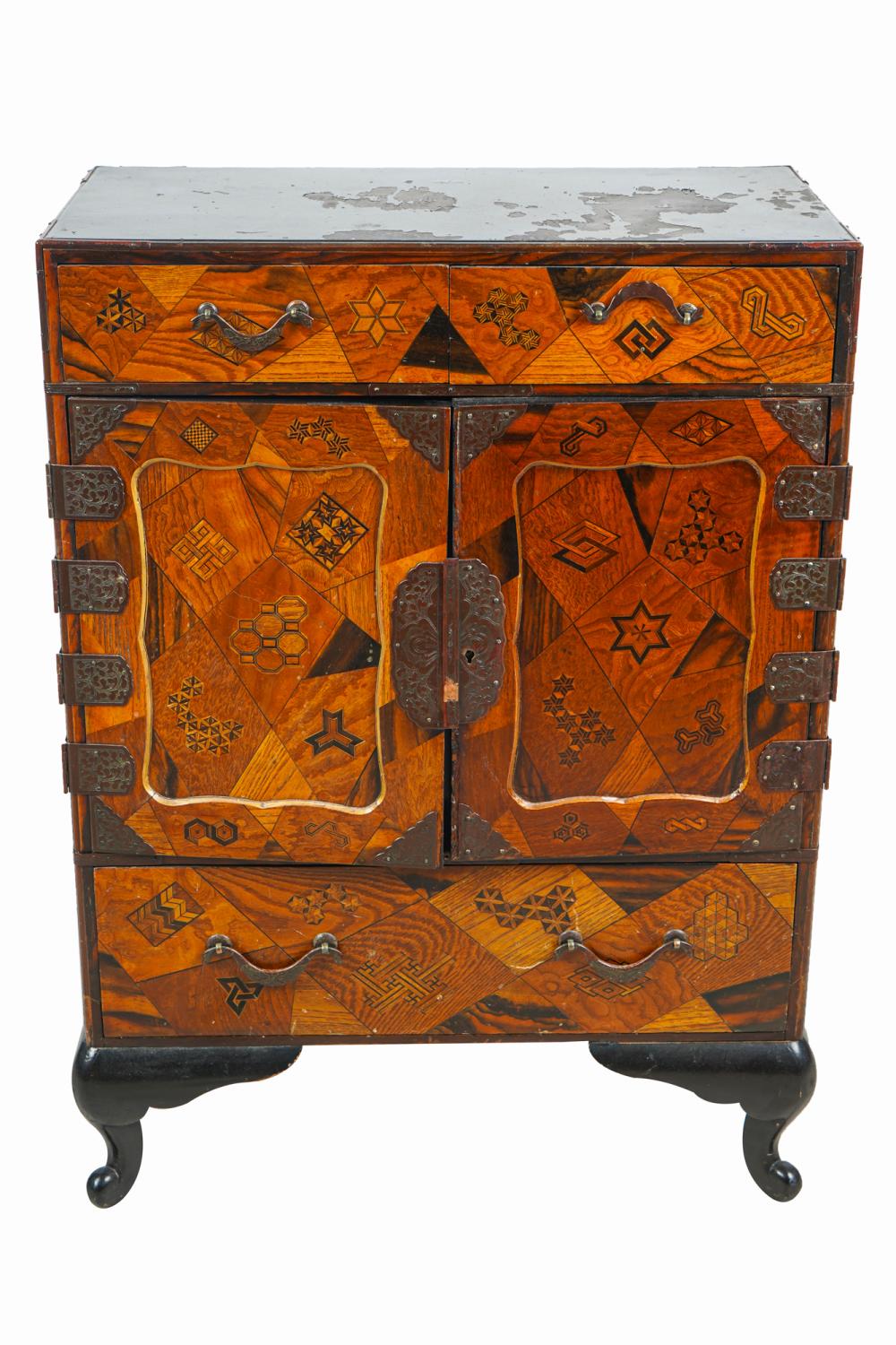 Appraisal: JAPANESE MARQUETRY-INLAID CABINETProvenance A Michael Smith installation inches wide inches