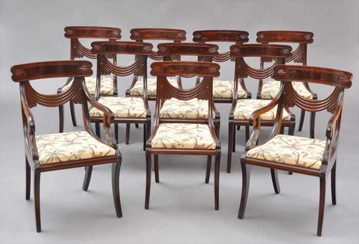 Appraisal: SET OF TEN AMERICAN CLASSICAL-STYLE CARVED MAHOGANY DINING CHAIRS IN