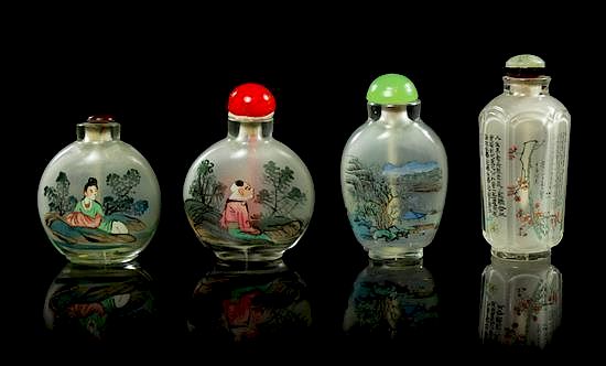 Appraisal: A Group of Four Inside Painted Glass Snuff Bottles Height