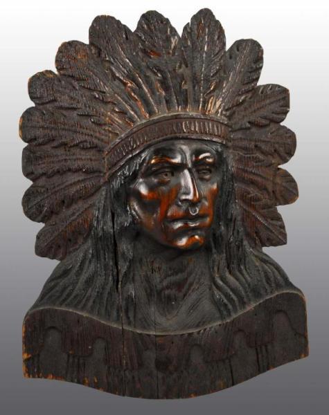 Appraisal: Wooden Indian Head Plaque Description Three dimensional carving with nice