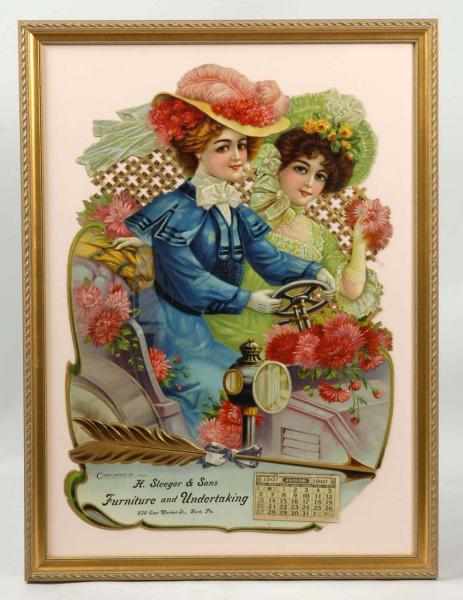 Appraisal: Sleeger Furniture Advertising Calendar Description Beautiful early die-cut of two