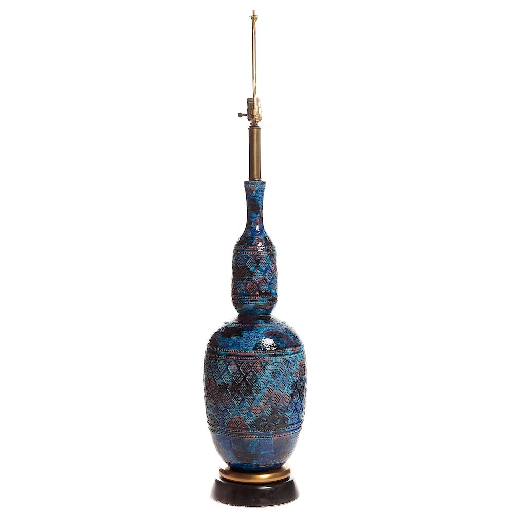 Appraisal: Aldo Londi For Bitossi Ceramic Lamp Italian - mottled blue