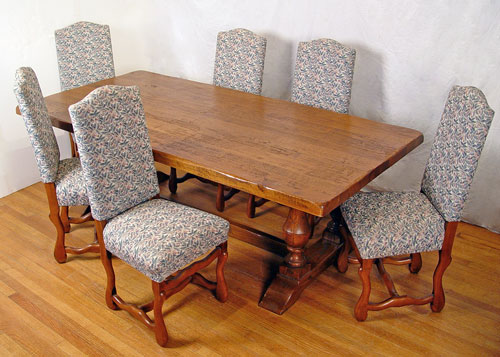 Appraisal: TAVERN TRESTLE TABLE WITH CHAIRS '' thick table top Four