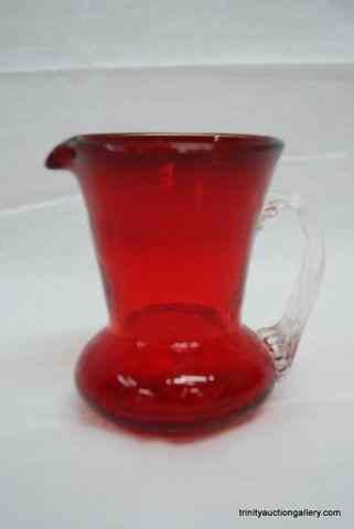 Appraisal: Vintage Ruby Red Crackle Glass CreamerFrom the estate is a