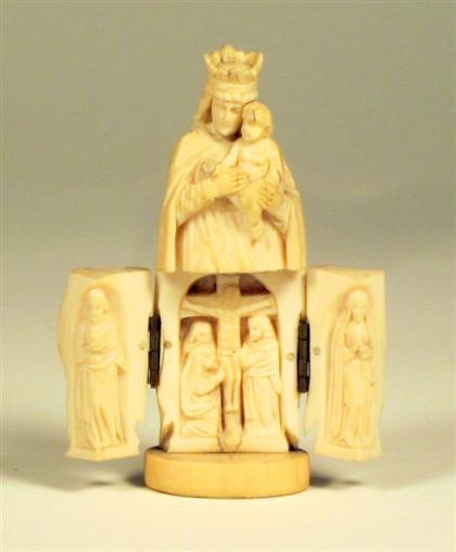 Appraisal: Small French carved ivory triptych of Madonna and child late