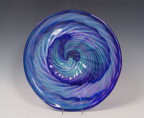 Appraisal: CONTEMPORARY ART GLASS BOWL SIGNED RUSKIN Swirls of blue and