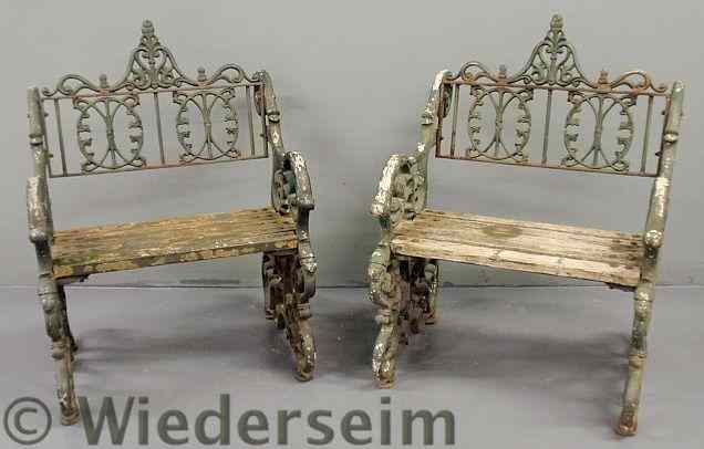 Appraisal: Pair of Victorian style iron garden benches h x w