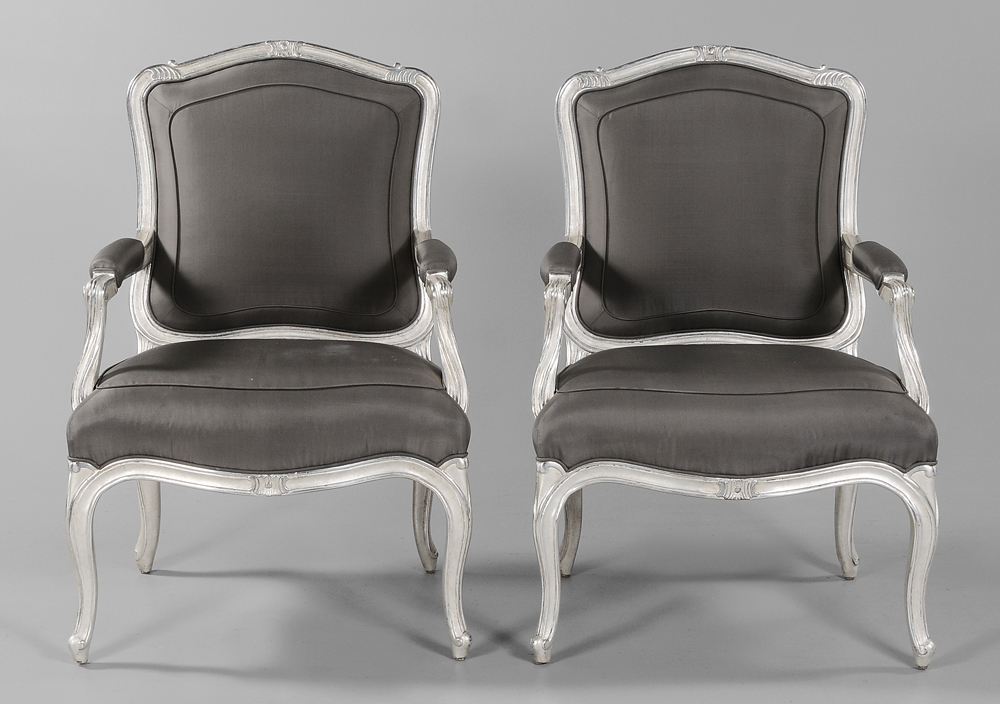 Appraisal: Pair Louis XV Style Silvered Berg res modern design by