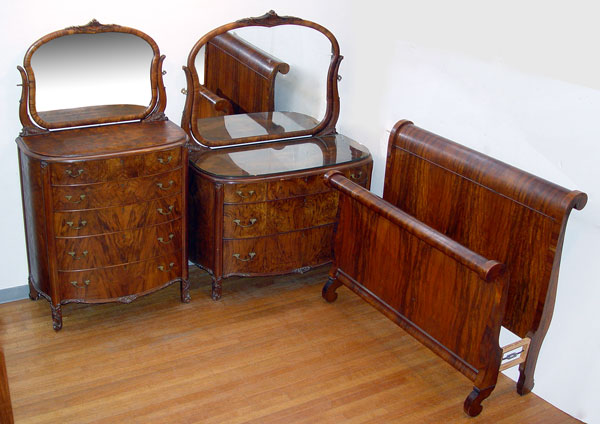 Appraisal: PIECE SLEIGH BED WITH DRESSERS Headboard measures '' high x