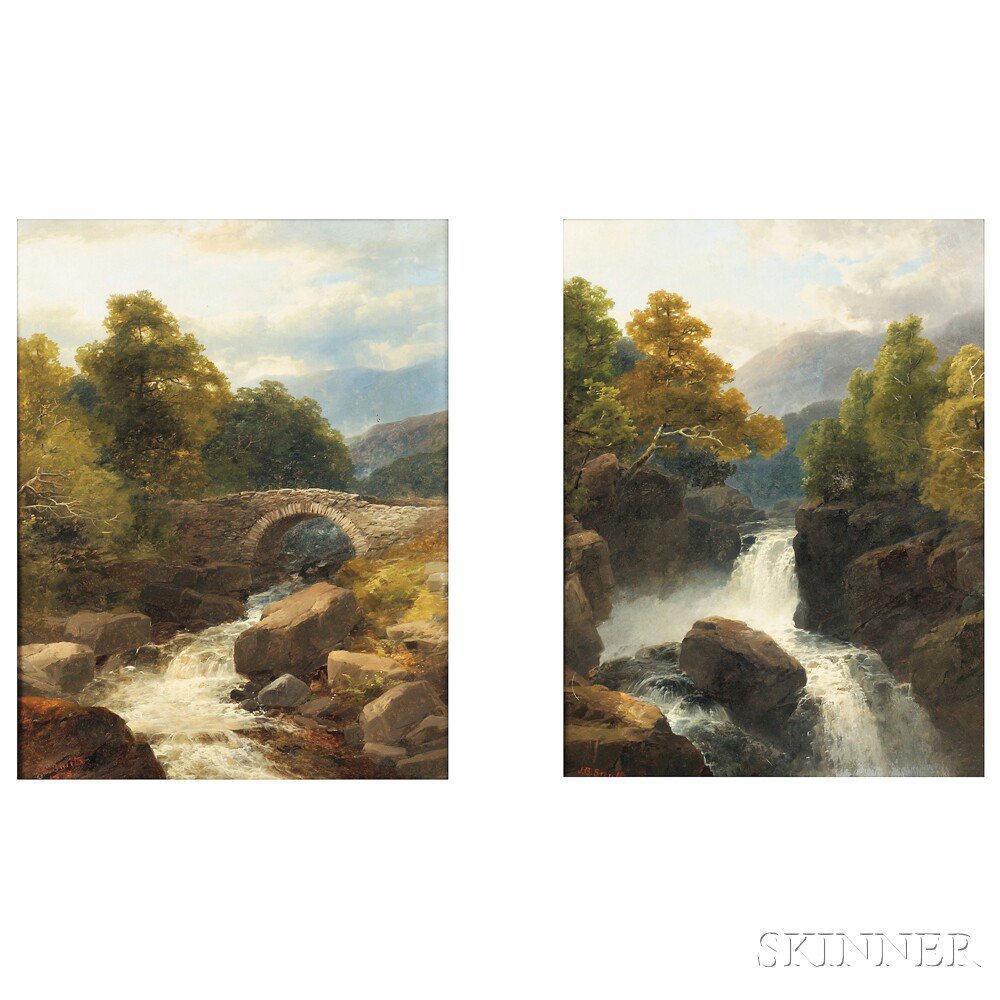 Appraisal: James Burrell Smith British - Pair of Landscapes with Waterfalls