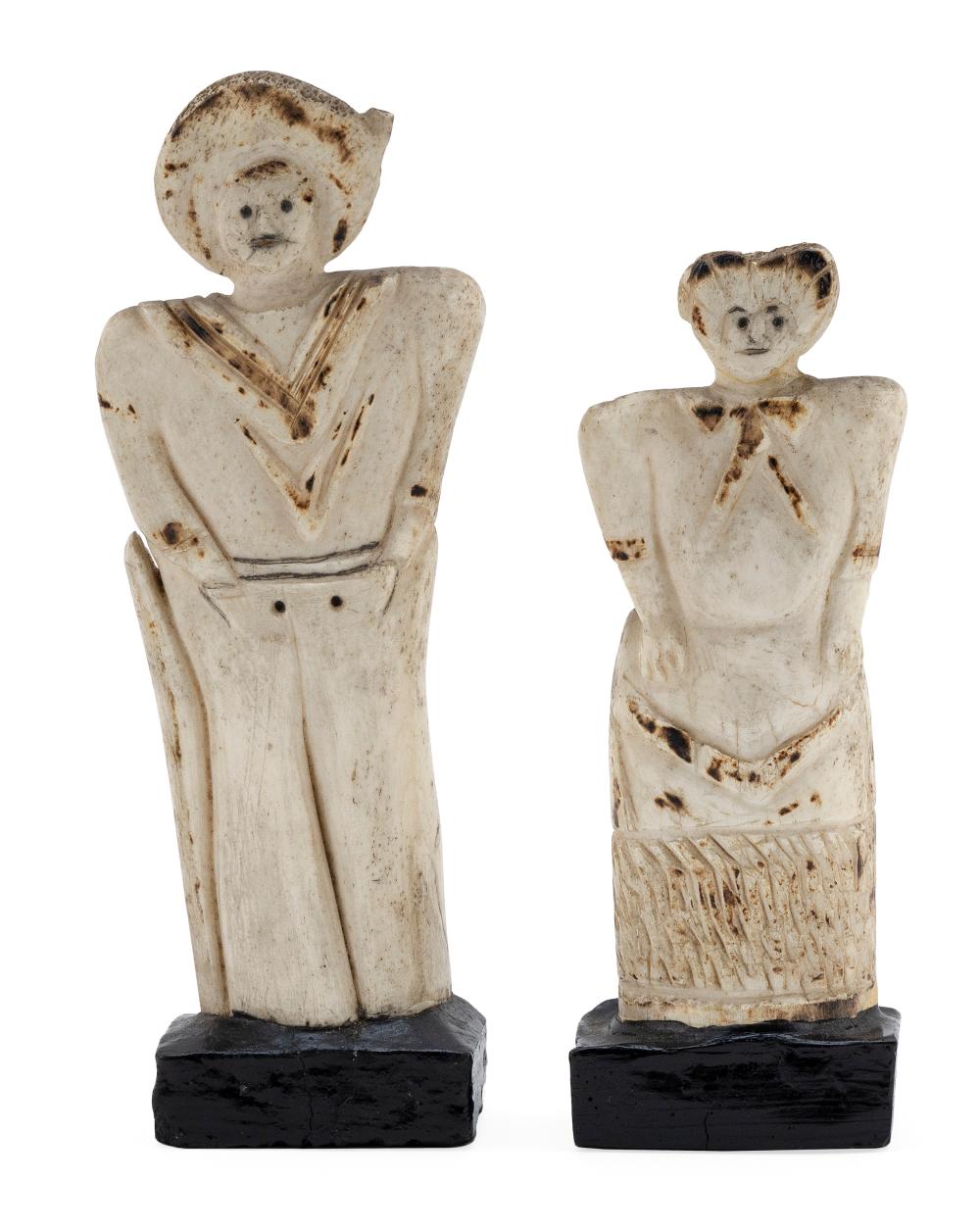 Appraisal: CARVED WHALEBONE FIGURES OF A SAILOR AND HIS LADY TH