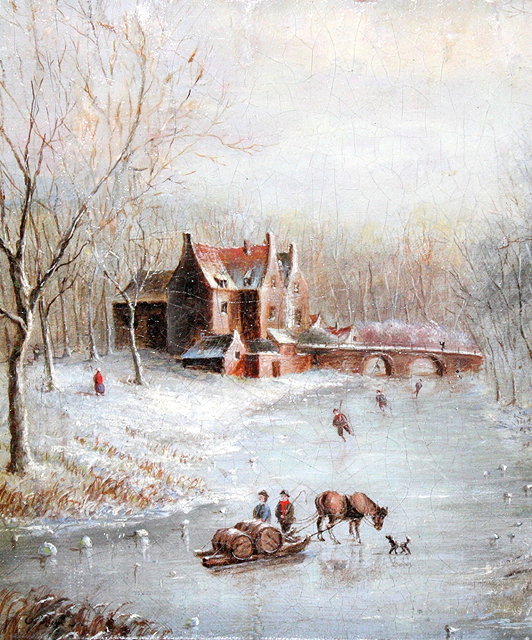 Appraisal: DUTCH SCHOOLFigures skating on a frozen river indistinctly signed oils