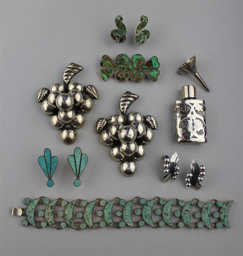 Appraisal: COLLECTION OF TAXCO MEXICAN STERLING two large silver grape brooches