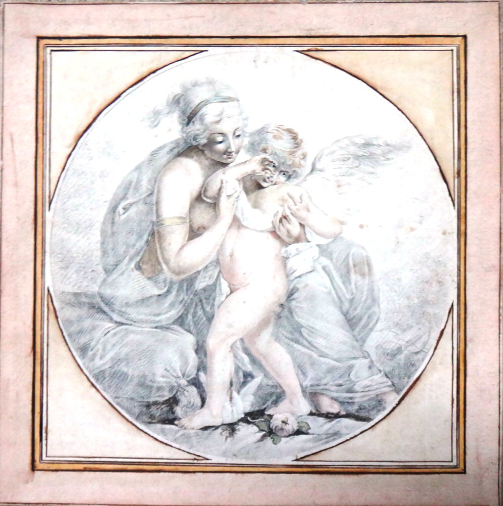 Appraisal: After Bartolozzi Classical woman and cherub pencil and brown chalk