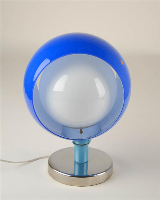 Appraisal: Blue Glass and Chrome Base Table Lamp paper label Made